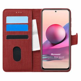 Microsonic Xiaomi Redmi Note 10S Fabric Book Wallet Kırmızı Cep Telefonu Kılıfı