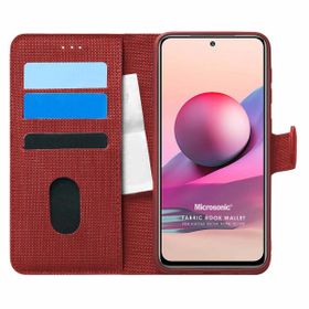 Microsonic Xiaomi Redmi Note 10S Fabric Book Wallet Kırmızı Cep Telefonu Kılıfı