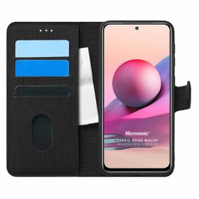 Microsonic Xiaomi Redmi Note 10S Fabric Book Wallet Siyah Kılıf