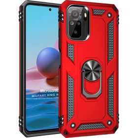 Microsonic Xiaomi Redmi Note 10S Military Ring Holder Kırmızı Cep Telefonu Kılıfı