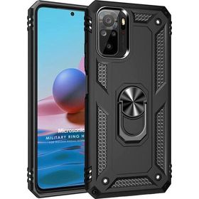 Microsonic Xiaomi Redmi Note 10S Military Ring Holder Siyah Cep Telefonu Kılıfı