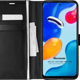 Microsonic Xiaomi Redmi Note 11 Delux Leather Wallet Siyah Cep Telefonu Kılıfı