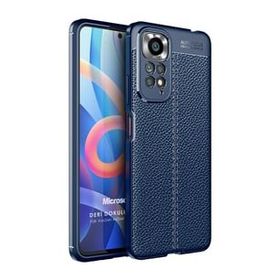 Microsonic Xiaomi Redmi Note 11 Deri Dokulu Silikon Lacivert Cep Telefonu Kılıfı