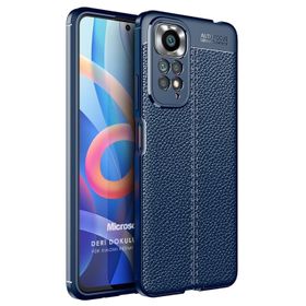 Microsonic Xiaomi Redmi Note 11 Deri Dokulu Silikon Lacivert Cep Telefonu Kılıfı
