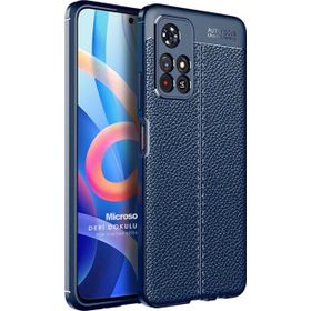 Microsonic Xiaomi Redmi Note 11 Deri Dokulu Silikon Lacivert Cep Telefonu Kılıfı