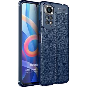 Microsonic Xiaomi Redmi Note 11 Deri Dokulu Silikon Lacivert Cep Telefonu Kılıfı