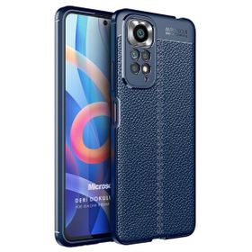 Microsonic Xiaomi Redmi Note 11 Deri Dokulu Silikon Lacivert Cep Telefonu Kılıfı