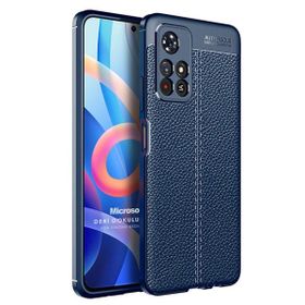 Microsonic Xiaomi Redmi Note 11 Deri Dokulu Silikon Lacivert Cep Telefonu Kılıfı