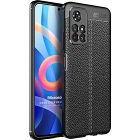 Microsonic Xiaomi Redmi Note 11 Deri Dokulu Silikon Siyah Cep Telefonu Kılıfı