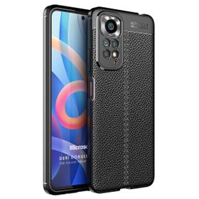 Microsonic Xiaomi Redmi Note 11 Deri Dokulu Silikon Siyah Cep Telefonu Kılıfı