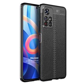 Microsonic Xiaomi Redmi Note 11 Deri Dokulu Silikon Siyah Cep Telefonu Kılıfı