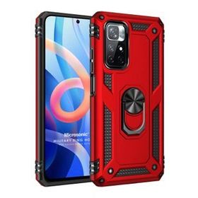 Microsonic Xiaomi Redmi Note 11 Military Ring Holder Kırmızı Cep Telefonu Kılıfı