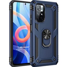 Microsonic Xiaomi Redmi Note 11 Military Ring Holder Lacivert Cep Telefonu Kılıfı