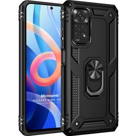 Microsonic Xiaomi Redmi Note 11 Military Ring Holder Siyah Cep Telefonu Kılıfı