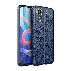 Microsonic Xiaomi Redmi Note 11S Deri Dokulu Silikon Lacivert Cep Telefonu Kılıfı