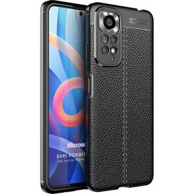 Microsonic Xiaomi Redmi Note 11S Deri Dokulu Silikon Siyah Cep Telefonu Kılıfı