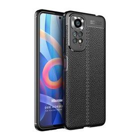 Microsonic Xiaomi Redmi Note 11S Deri Dokulu Silikon Siyah Cep Telefonu Kılıfı