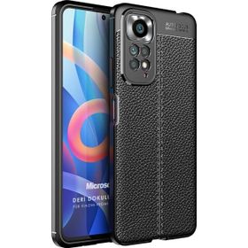 Microsonic Xiaomi Redmi Note 11S Deri Dokulu Silikon Siyah Cep Telefonu Kılıfı