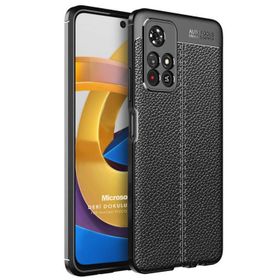 Microsonic Xiaomi Redmi Note 11T Deri Dokulu Silikon Siyah Cep Telefonu Kılıfı
