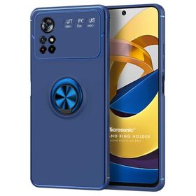 Microsonic Xiaomi Redmi Note 11T Kickstand Ring Holder Lacivert Cep Telefonu Kılıfı