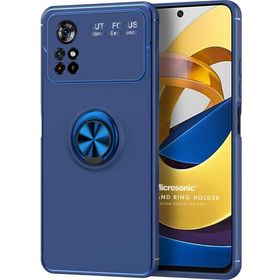 Microsonic Xiaomi Redmi Note 11T Kickstand Ring Holder Lacivert Cep Telefonu Kılıfı