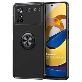 Microsonic Xiaomi Redmi Note 11T Kickstand Ring Holder Siyah Cep Telefonu Kılıfı
