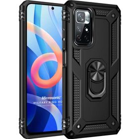 Microsonic Xiaomi Redmi Note 11T Military Ring Holder Siyah Cep Telefonu Kılıfı