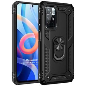 Microsonic Xiaomi Redmi Note 11T Military Ring Holder Siyah Cep Telefonu Kılıfı