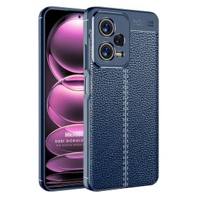 Microsonic Xiaomi Redmi Note 12 Deri Dokulu Silikon Lacivert Cep Telefonu Kılıfı