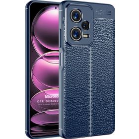 Microsonic Xiaomi Redmi Note 12 Deri Dokulu Silikon Lacivert Cep Telefonu Kılıfı