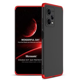 Microsonic Xiaomi Redmi Note 12 Double Dip 360 Protective Siyah Kırmızı Cep Telefonu Kılıfı
