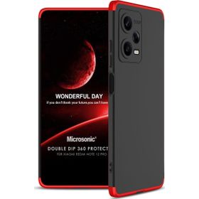 Microsonic Xiaomi Redmi Note 12 Double Dip 360 Protective Siyah Kırmızı Cep Telefonu Kılıfı