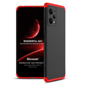 Microsonic Xiaomi Redmi Note 12 Double Dip 360 Protective Siyah Kırmızı Cep Telefonu Kılıfı