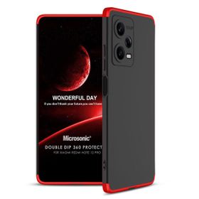 Microsonic Xiaomi Redmi Note 12 Double Dip 360 Protective Siyah Kırmızı Cep Telefonu Kılıfı