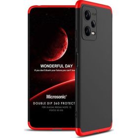 Microsonic Xiaomi Redmi Note 12 Double Dip 360 Protective Siyah Kırmızı Cep Telefonu Kılıfı