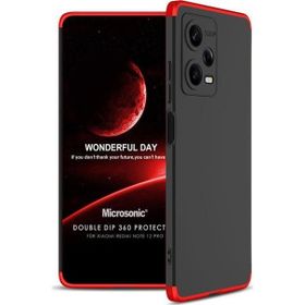 Microsonic Xiaomi Redmi Note 12 Double Dip 360 Protective Siyah Kırmızı Cep Telefonu Kılıfı