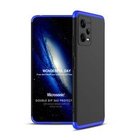 Microsonic Xiaomi Redmi Note 12 Double Dip 360 Protective Siyah Mavi Cep Telefonu Kılıfı