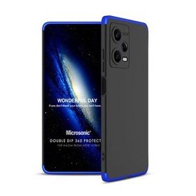 Microsonic Xiaomi Redmi Note 12 Double Dip 360 Protective Siyah Mavi Cep Telefonu Kılıfı