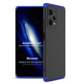 Microsonic Xiaomi Redmi Note 12 Double Dip 360 Protective Siyah Mavi Cep Telefonu Kılıfı