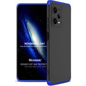 Microsonic Xiaomi Redmi Note 12 Double Dip 360 Protective Siyah Mavi Cep Telefonu Kılıfı