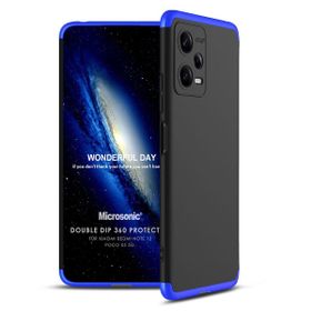 Microsonic Xiaomi Redmi Note 12 Double Dip 360 Protective Siyah Mavi Cep Telefonu Kılıfı