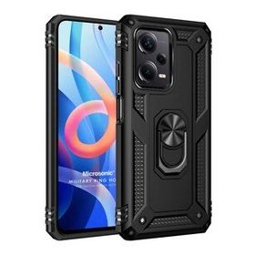 Microsonic Xiaomi Redmi Note 12 Military Ring Holder Siyah Cep Telefonu Kılıfı
