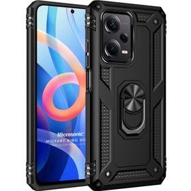 Microsonic Xiaomi Redmi Note 12 Military Ring Holder Siyah Cep Telefonu Kılıfı
