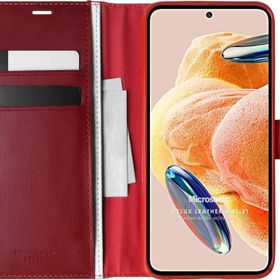 Microsonic Xiaomi Redmi Note 12 Pro 4G Delux Leather Wallet Kırmızı Cep Telefonu Kılıfı