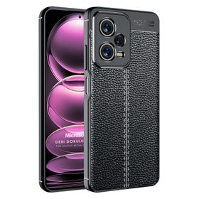 Microsonic Xiaomi Redmi Note 12 Pro Deri Dokulu Silikon Siyah Cep Telefonu Kılıfı