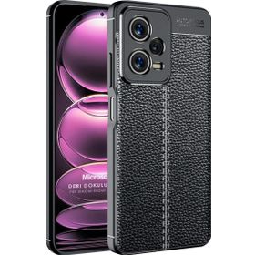 Microsonic Xiaomi Redmi Note 12 Pro Deri Dokulu Silikon Siyah Cep Telefonu Kılıfı
