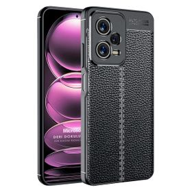 Microsonic Xiaomi Redmi Note 12 Pro Deri Dokulu Silikon Siyah Cep Telefonu Kılıfı
