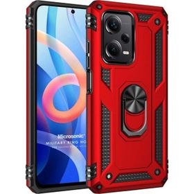 Microsonic Xiaomi Redmi Note 12 Pro Military Ring Holder Kırmızı Cep Telefonu Kılıfı