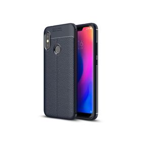 Microsonic Xiaomi Redmi Note 6 Pro Deri Dokulu Silikon Lacivert Kılıf