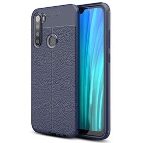 Microsonic Xiaomi Redmi Note 8 Deri Dokulu Silikon Lacivert Cep Telefonu Kılıfı
